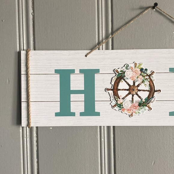 NWT- Horizontal HOME- Nautical Decoration Sign w/ Floral Ships Helm - Picture 3 of 14